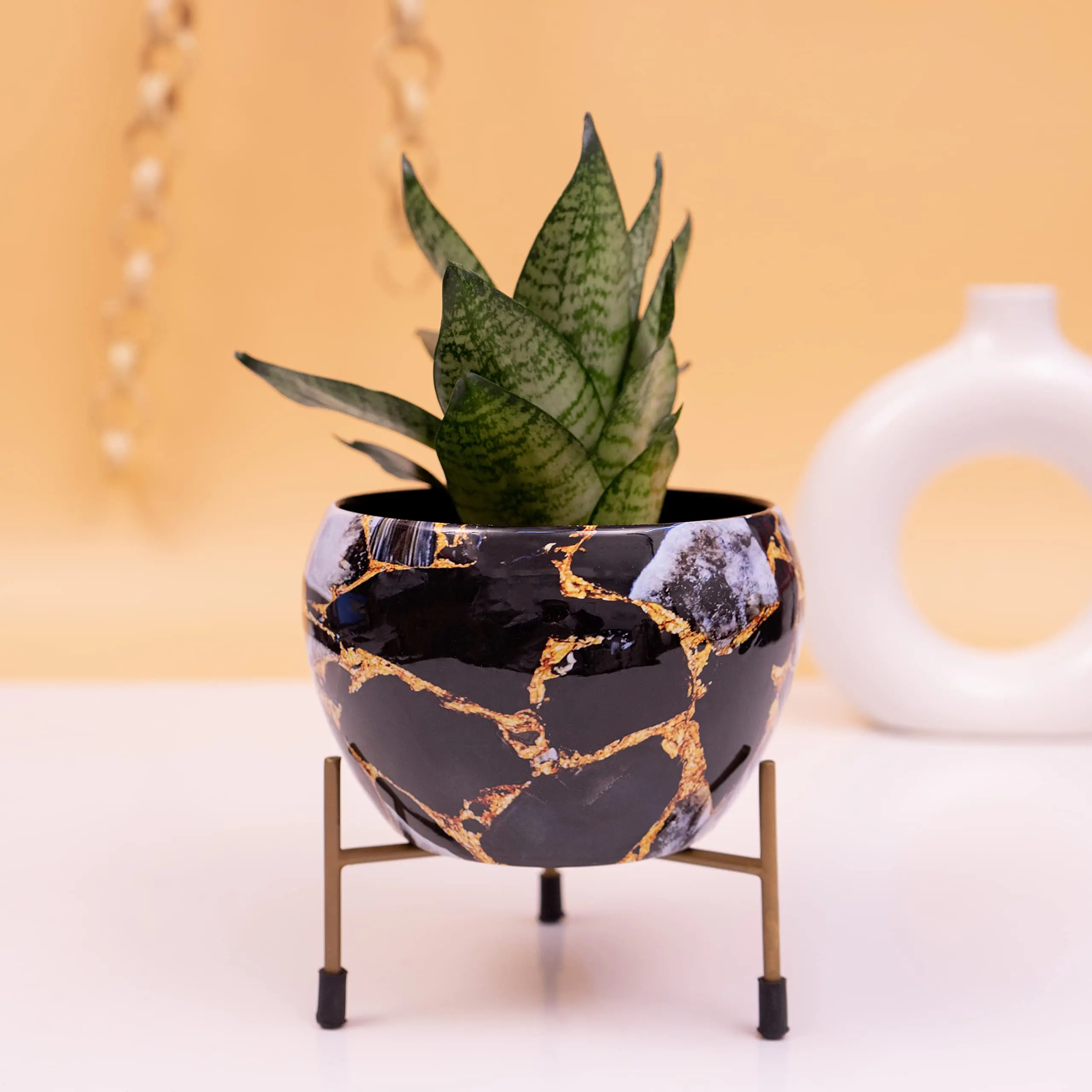 Garden Decorative Light Green Elegant Brass Iron Home Decorative Small Metal Planter Handmade Hot Selling Desktop