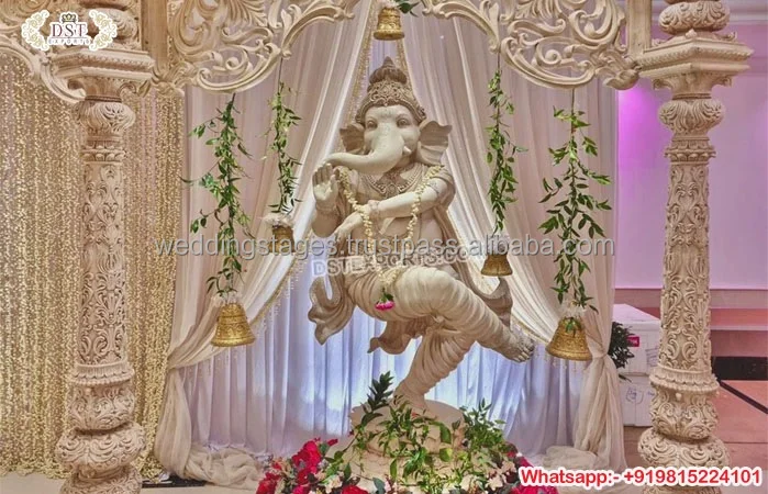 Свадебный декор искусственное волокно Традиционная Музыкальная статуя Ganesha ручной работы Мраморная черная отделка FRP статуи