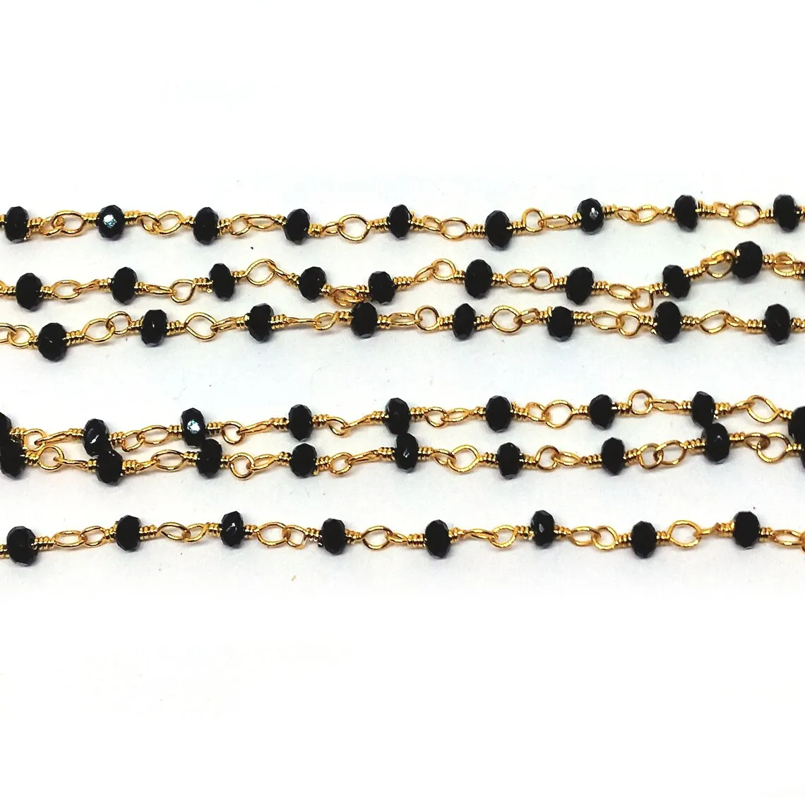 Black Spinel Beaded Rosary Chain, Rondelle 2-2.5mm Silver Plating Chain, Wholesale Bulk Rosary Chain Rolls, Jewelry Making Beads