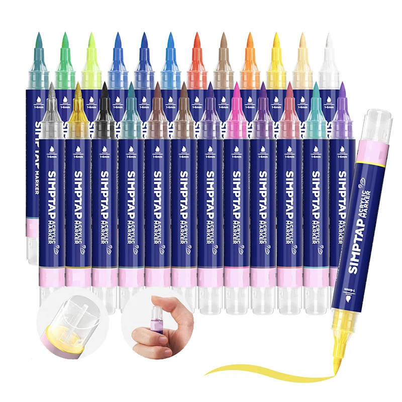 24 Color Acrylic Marker Water Based Pigment Waterproof Large Capacity Art Marker Suitable For Stone Glass Fabric Crafts