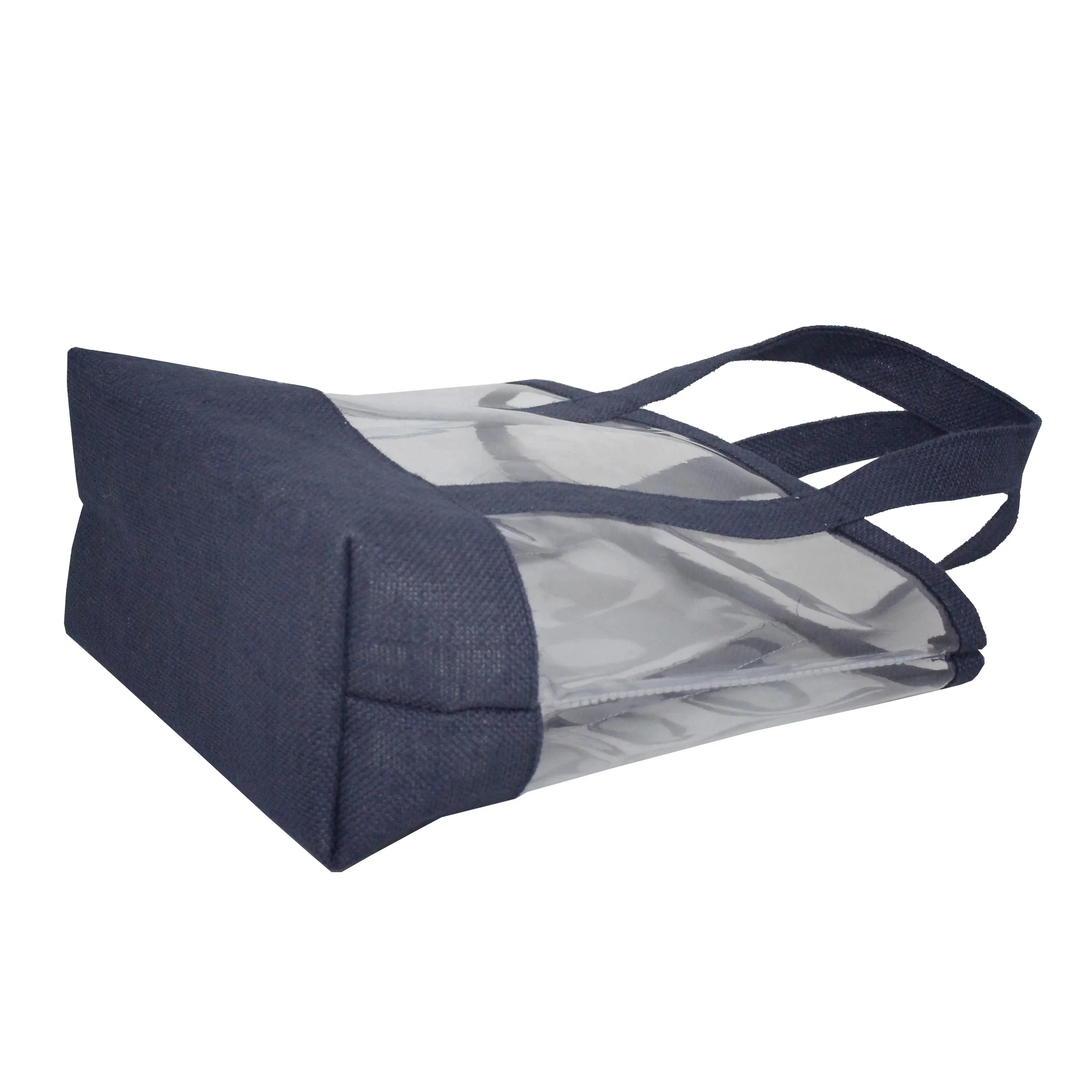 Пластиковая оконная сумка из мешковины с отделкой джута саморучкой ПВХ прозрачная рекламная для подарочных покупок