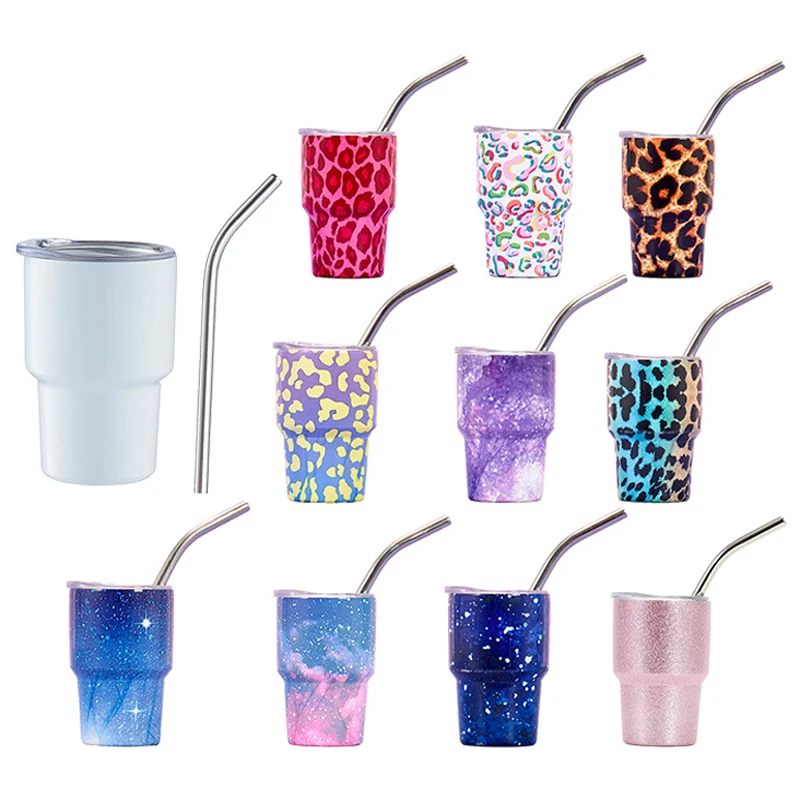 Hot Selling Mini Tumbler Sublimation 2oz 3ozTumbler Shot Glass 2 oz 3 oz Mini Tumbler with Straw Lid Shot Glasses with Logo