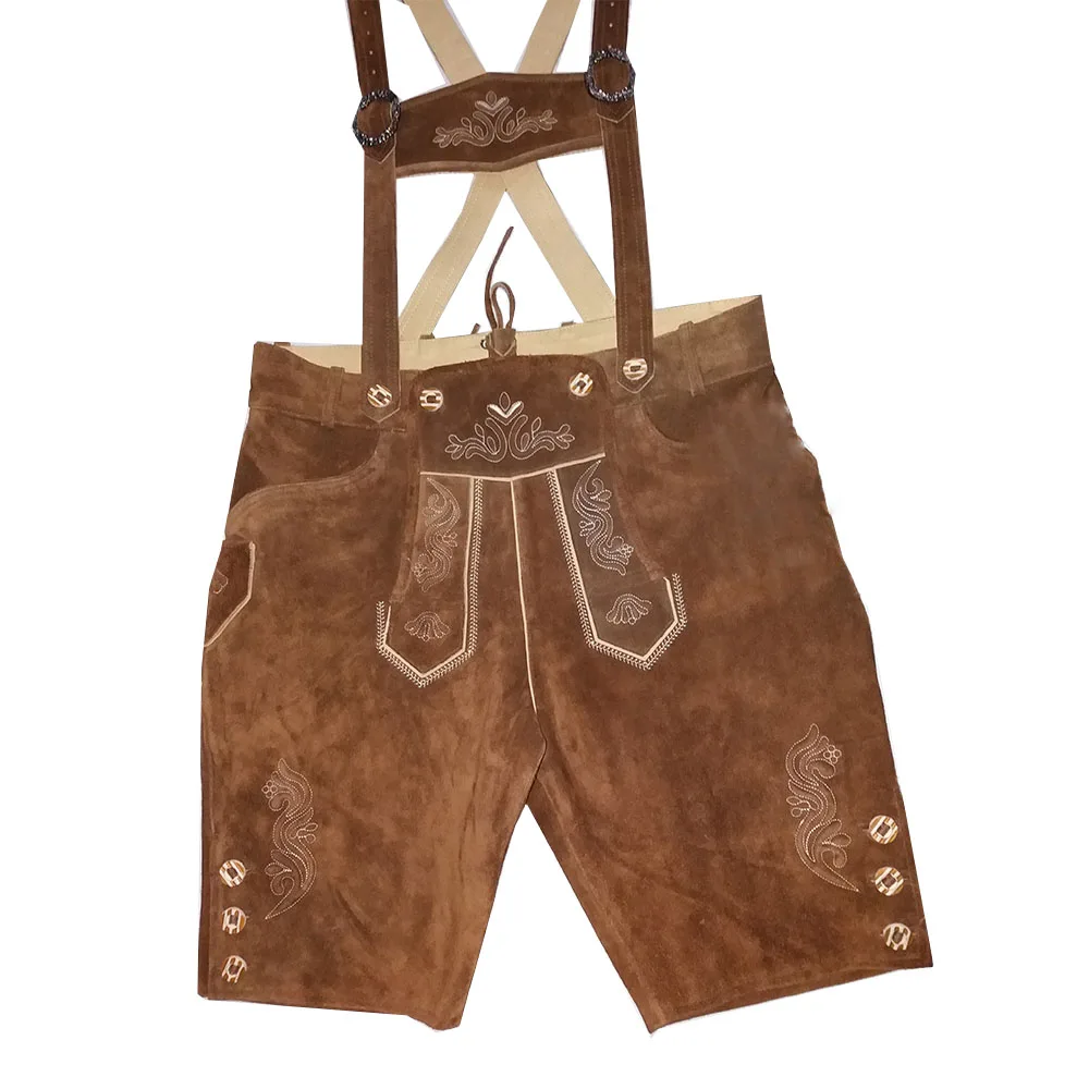 High waist length lederhosen leather shorts for men wide leg pants loose fitting slimming casual pants vintage shorts