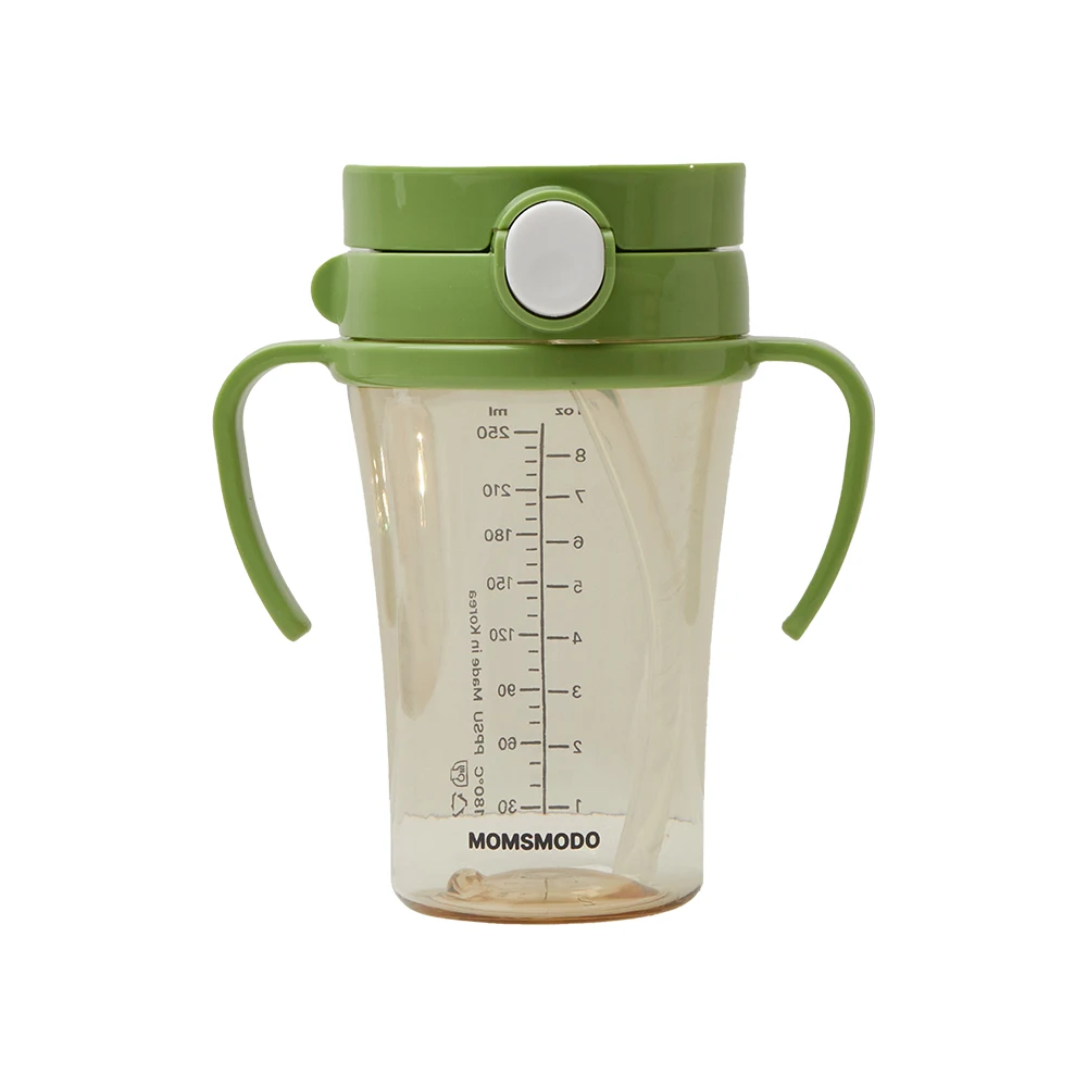 [Momsmomdo] непроливаемая полностью в одной половине Складная крышка детская чашка-поилка с соломенной фирменной зеленой премиальной продукции
