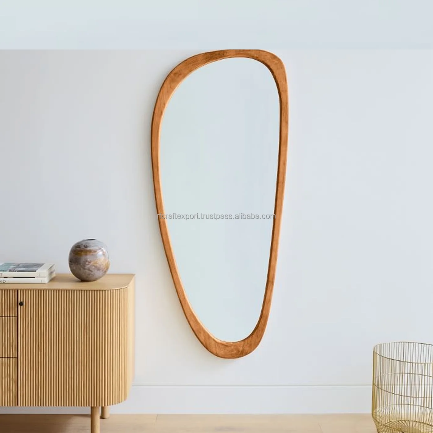 New Modern Luxury Design Wood Wall Mounted Mirror Simple Design Customized Shape & Wood Mirror From India by RF Crafts