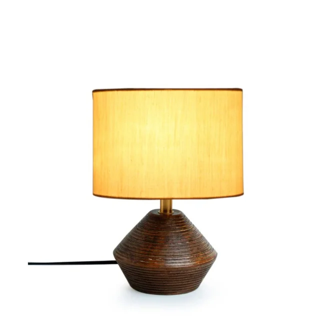 Classic Wooden Night Lamp with Stylish Brown and White Cotton Shade a Refined Choice for Warm Ambiance