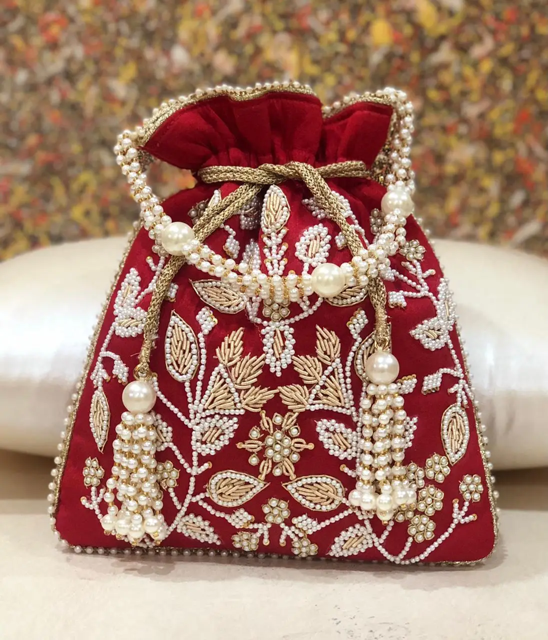 Latest 2024 Embroidered Elegant Looking Indian Handmade Embroidery Ethnic Wedding Gift Party Bags Wrist Handbag Coin Potli Bags