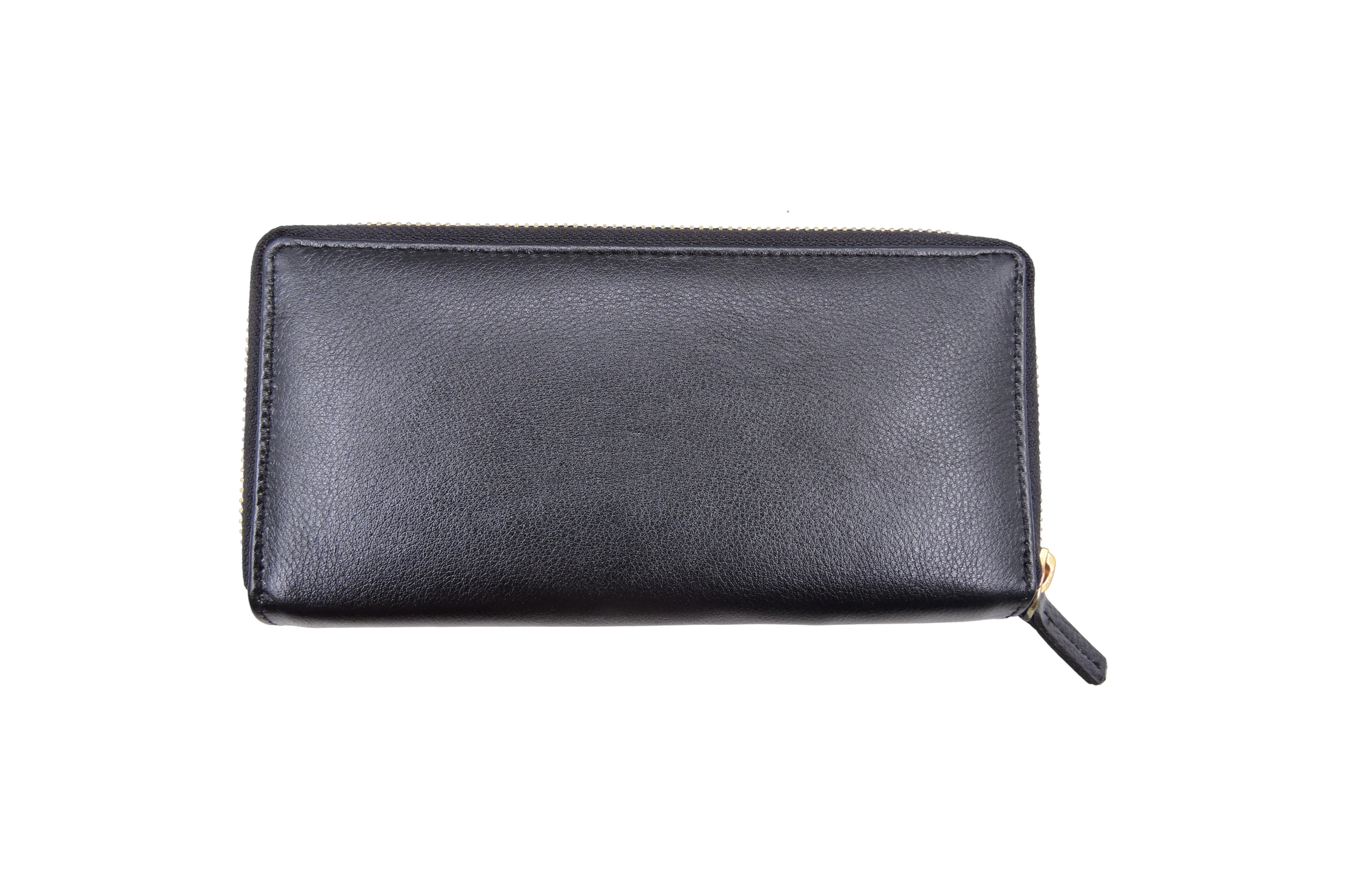 Classic Ladies Genuine Leather Ladies Wallet Black Magnet Closure Premium Quality Personalized Custom Logo Handmade