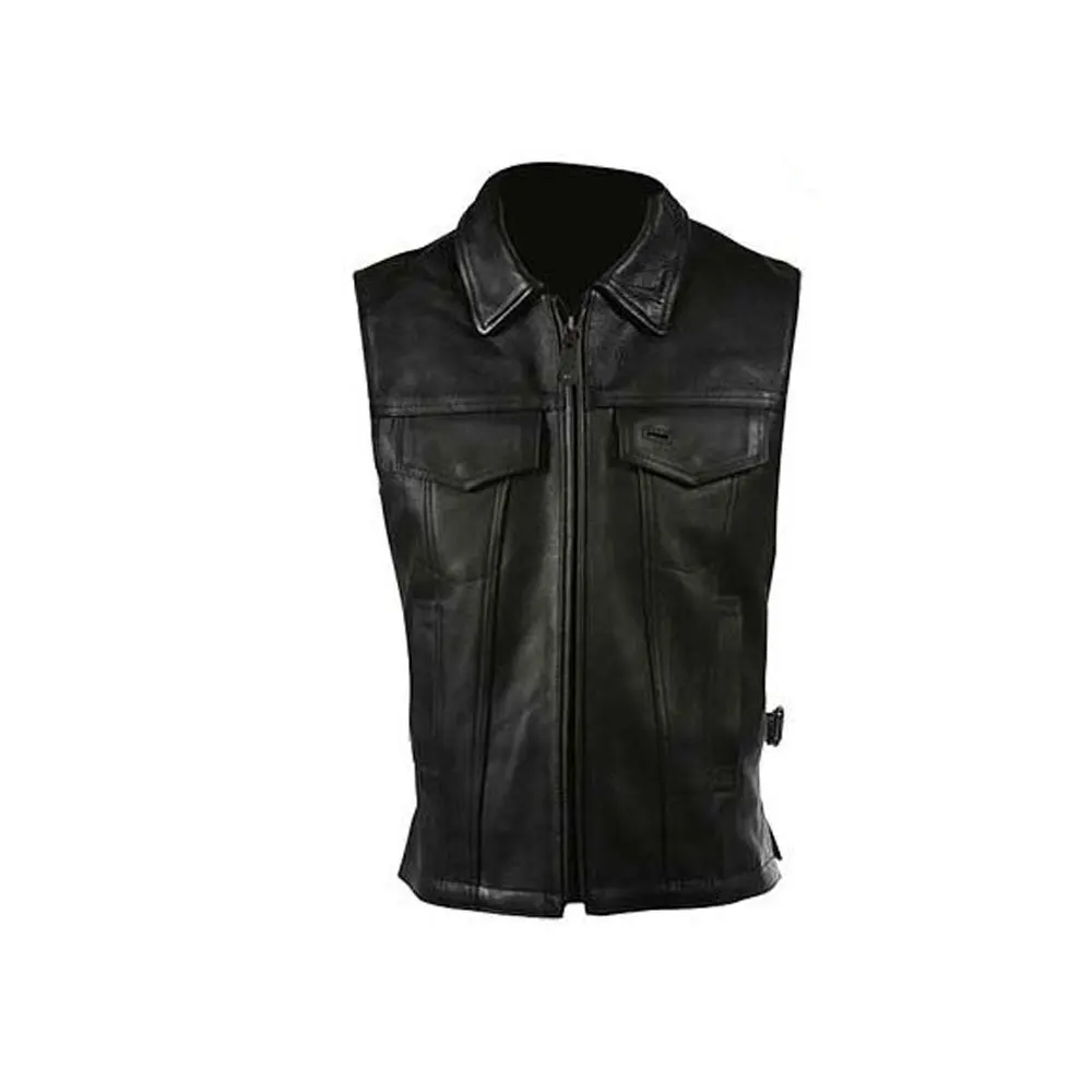 Wind Proof Motorbike Leather Vest OEM ODM Leather Biker Vest