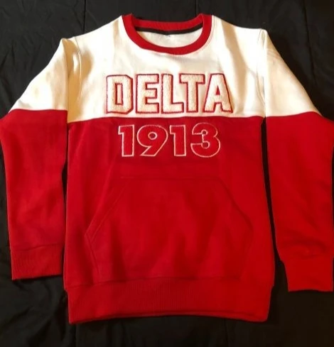 wholesale Custom red and white delta sigma theta chenille patch sorority pullover sweater sweatshirt jumper