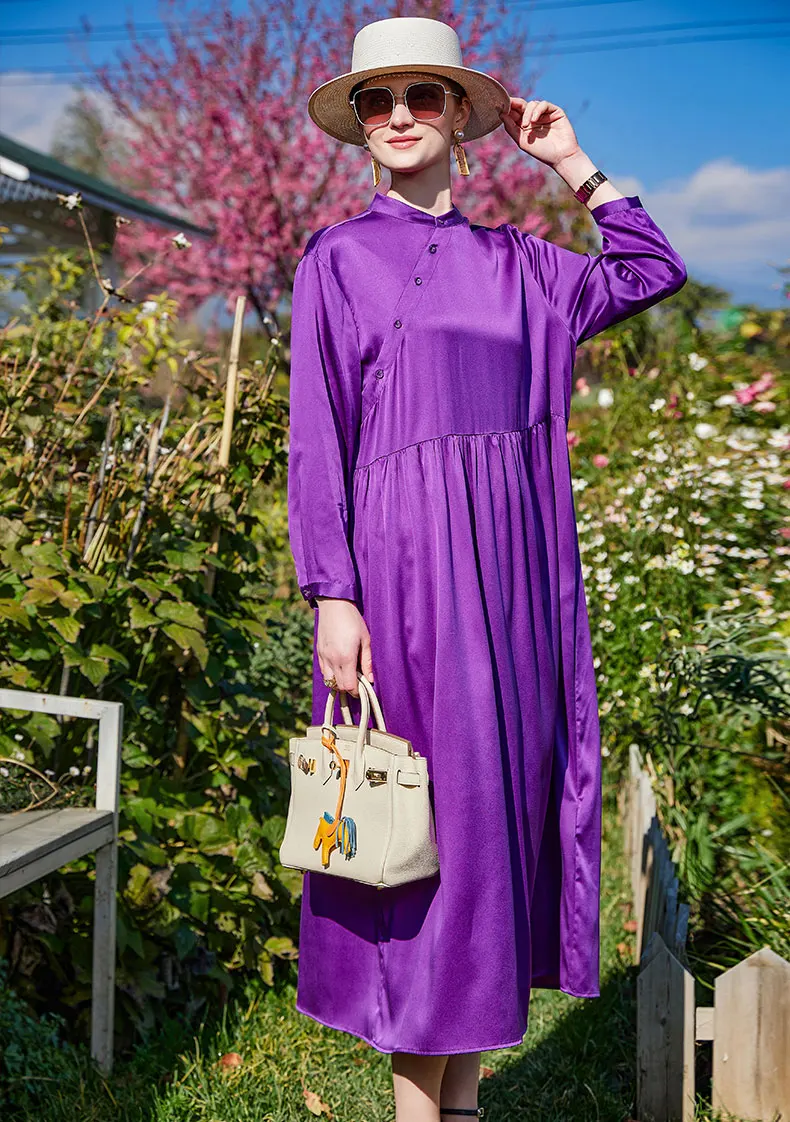 Wholesale Best Seller Design By Italy Latest Autumn Collection Solid Purple Beauty Dress For Women