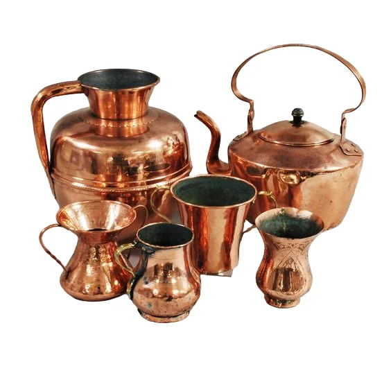 Pure Copper Tea Kettle With Two Cup Set Insulated Handle Premium Look Embossed Design Matte Finishing Drinkware Utility Items