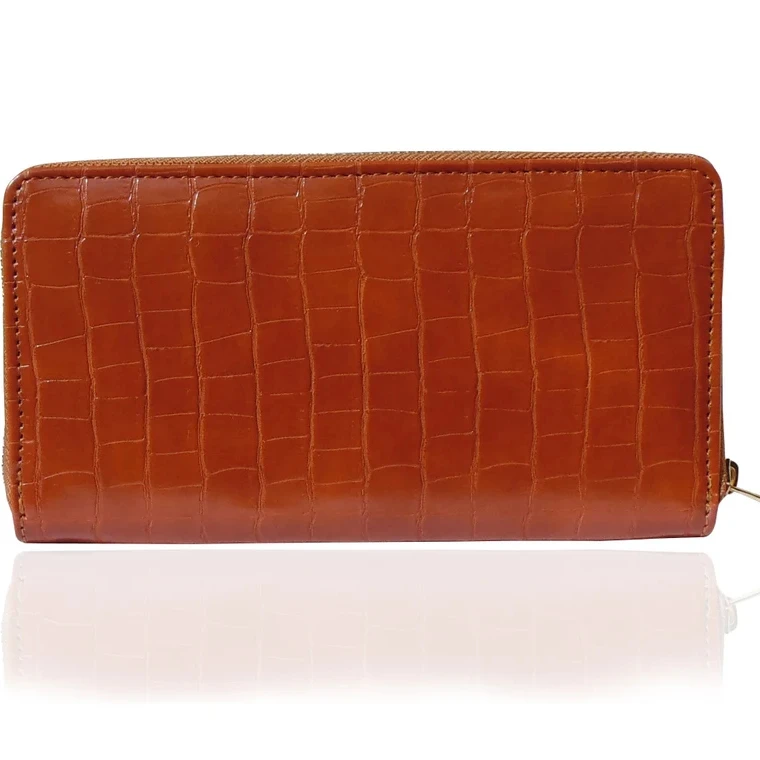 Women Leather Handmade wristlet clutch bag Tan alligator zip wallet Genuine leather Hand Crafted Clutch Bag Leather Purse