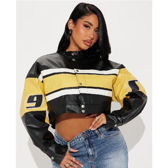 Plus Size Breathable Women Varsity Jacket Custom Logo Embroidered Leather Sleeve Crop Women Letterman Baseball Jackets