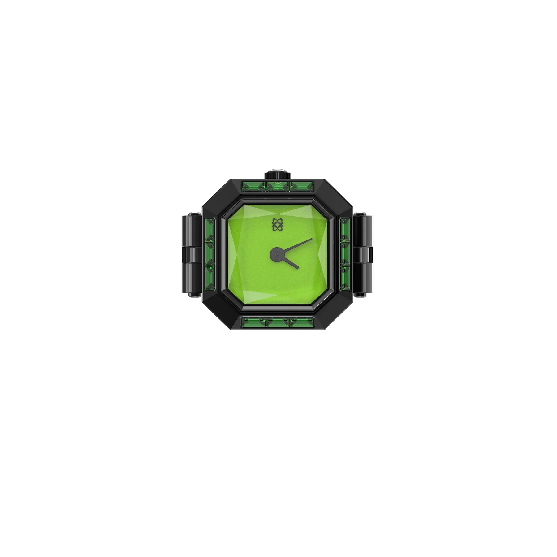 Sofia Prism Cocktail Watch Ring Black Color Watch Shape Square Ring Green Diamonds Ring For Unisex Fashion Jewelry