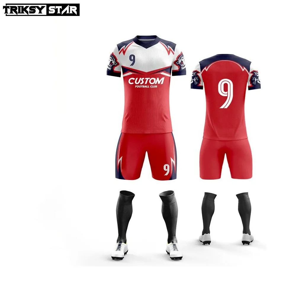Factory High Quality Cheap Soccer Jersey 100% Polyester Club Soccer Uniform Sets Football Jersey Kit