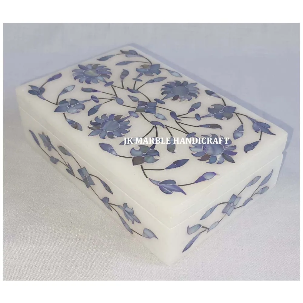 Best Quality Blue Mother Of Pearl Ramadan Gift Boxes New Born Baby Gift Boxes Marble Inlay Flower Design Gift Boxes