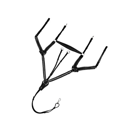 Leather Horse Breastplate Pro Series Leaf Shape Leather Horse Breastplate with Navy Blue Colored Elastic