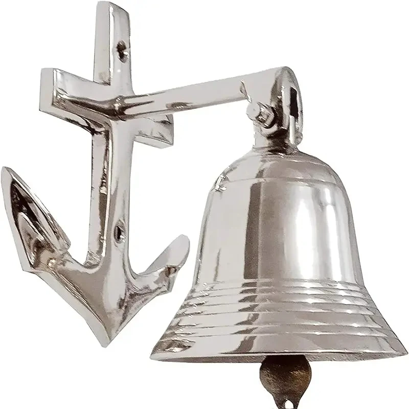 Golden Antique Brushed Brass Nautical Decorative Boat Functional Bell with Brass Clapper Rustic Antique Finish Shipwrecked Bell