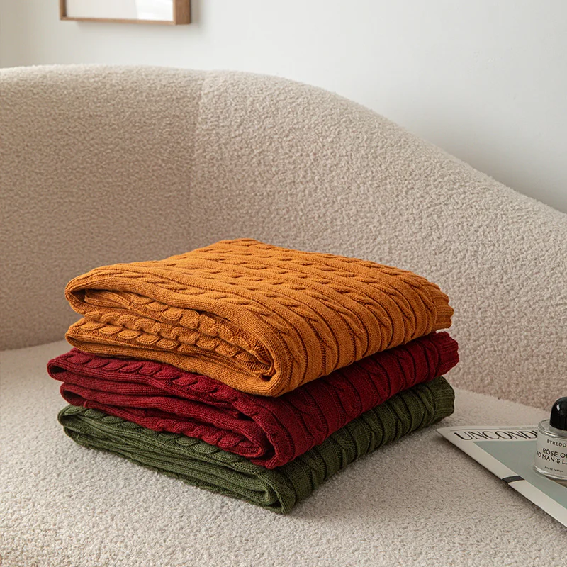 Soft 100% Cotton electric Knitted Blanket For Travel Sofa Cover Multicolor