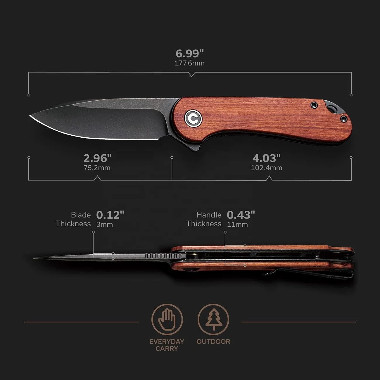 wholesale hard wood Handle D2 Acid Wash EDC Pocket Folding Knife Taschenmesser for Outdoor activity