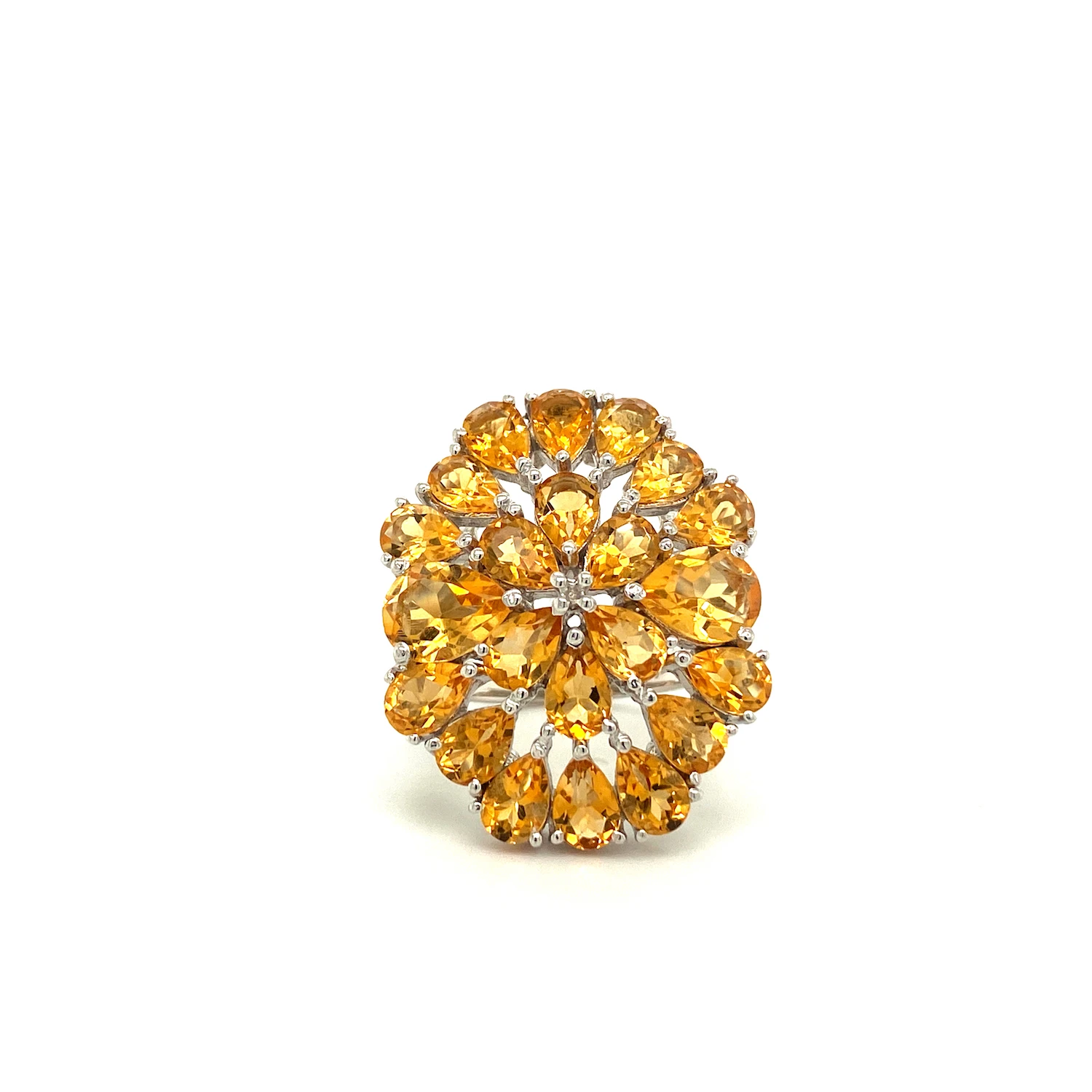 Trendy Citrine Ring with Silver Plated Claw Setting Adjustable Sterling SilverSize for Wedding Party Anniversary