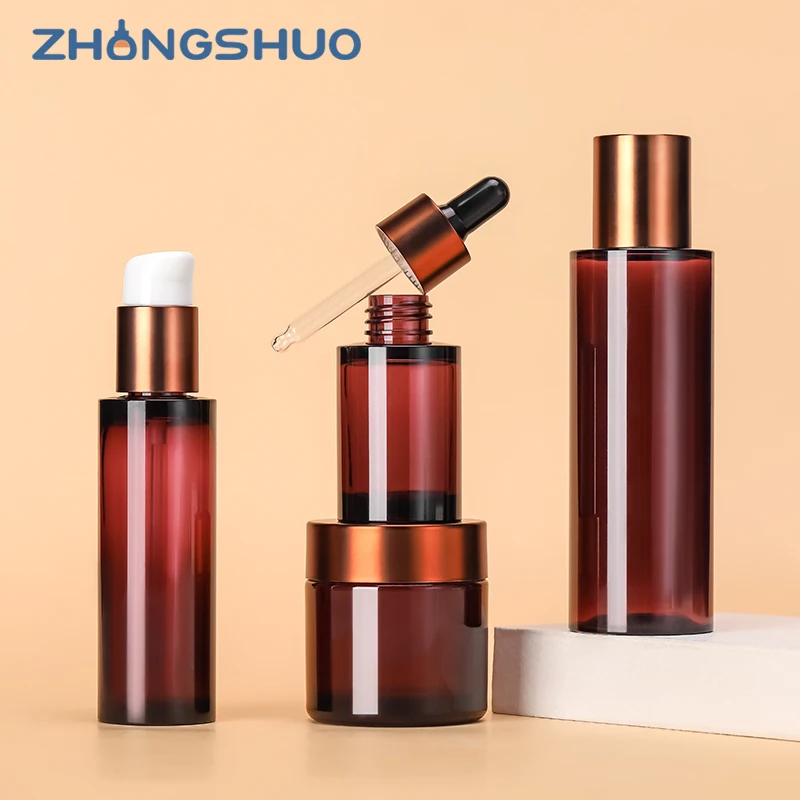 cosmetic set serum empty 50ml lotion pump bottle with 110ml toner bottle for skin care dropper bottle 50g face cream jars
