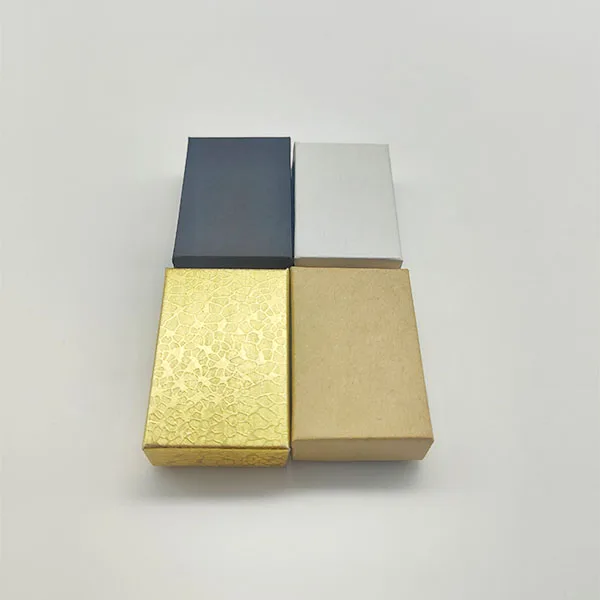 Wholesale Y#10 Size 1.86*1.23 *3/5 ' Gold Foil Paper Jewelry Box Cotton Filled For Ring Earring Custom Lid And Base Box
