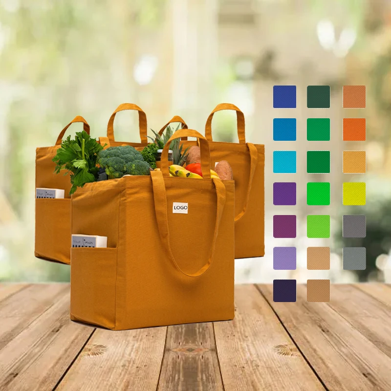 Long Shoulder Strap cotton bag and Short Handle Heavy Duty Foldable tote for shopping  picnic Canvas Grocery Bag
