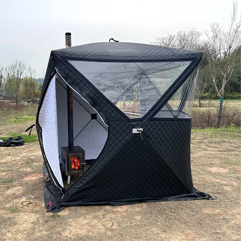 Pop Up custom mobile sauna tent portable Square hiking insulated camping cube ice fishing winter 2-3-4 people tent keep warm