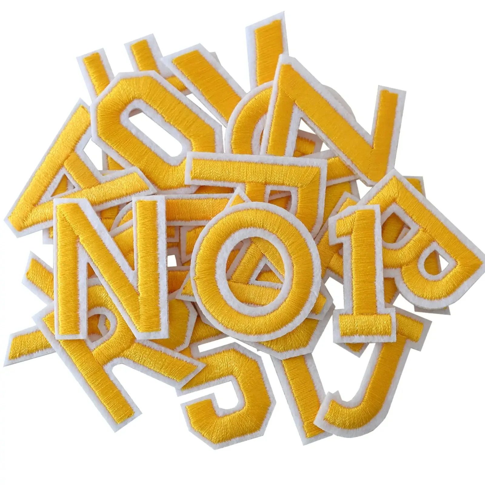 Yellow Color Big Letter Design 3D Customize Logo Embroidery Patch Sew On Alphabet Shape Patches Bulk Iron On For Hat Shirt