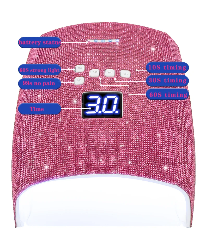 Wireless Nail UV Lamp with Rhinestone Nail Dryer Pedicure LED light With Automatic Sensor Gel Polish Curing Lamp Superpower 66W
