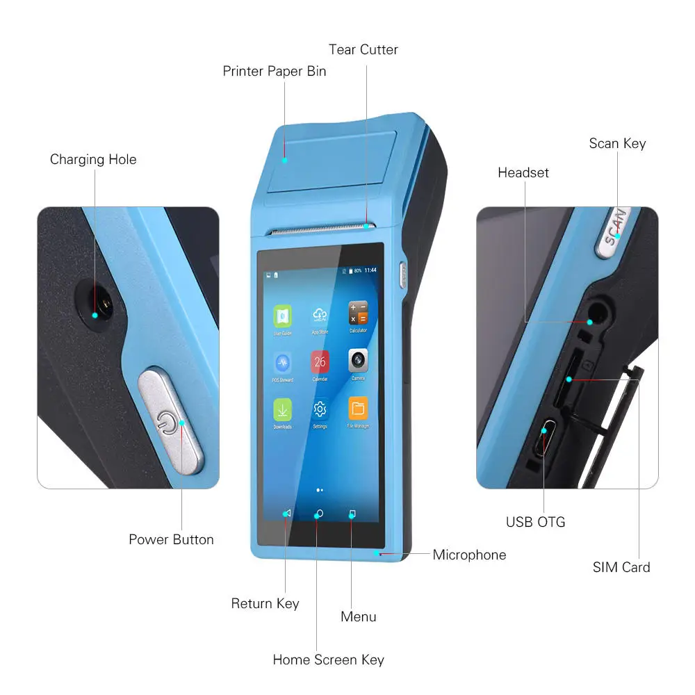 5.5 inch Payment mobile POS Terminal Portable Android Mobile POS with Built-in Printer