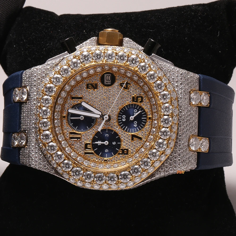 Sterling Silver Branded Handmade High Quality Automatic Setting Band Iced Unisex Luxury Fine Jewelry Moissanite Diamond Watch