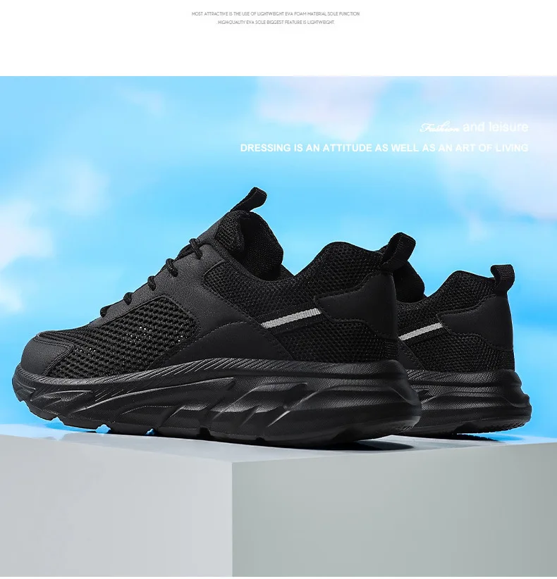 Mens Sports Fitness Black White Shoes Comfortable Breathable Sneakers for man