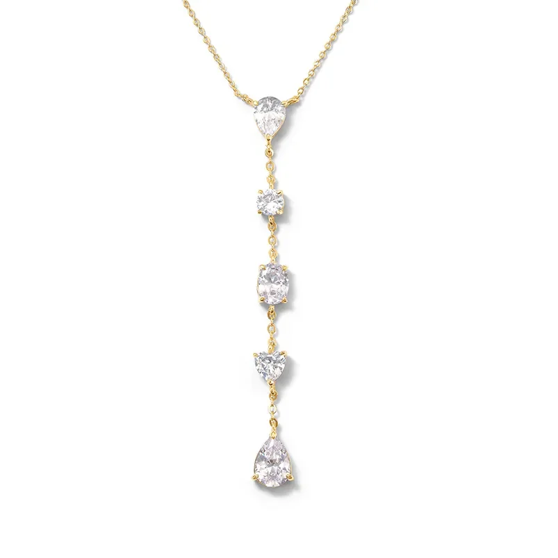 LOZRUNVE 925 Sterling Silver Jewelry Luxury Office Casual Elegant Crystal Drop Lariat Necklace Women 18k Gold