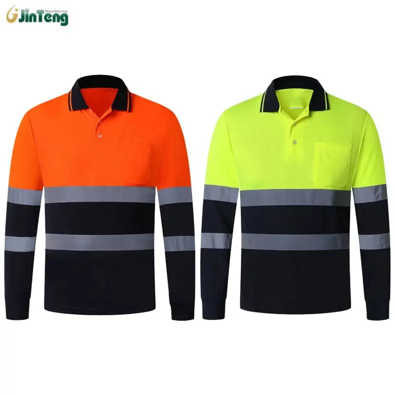 Ansi Class 3 High Visibility Work Wear Fluorescent Yellow Industrial Construction Engineer Safety Long Sleeve Hi Vis Shirts