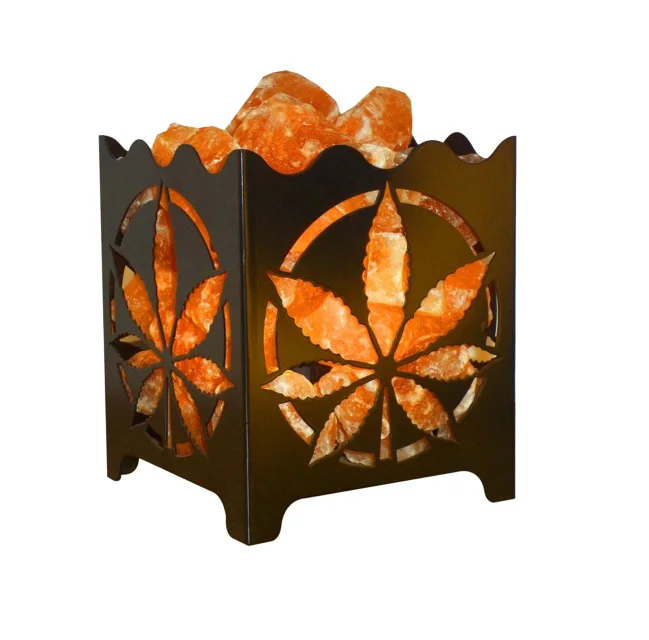 Original pink Natural Himalayan Salt Basket Lamp,Tall Round Metal Crystal Basket Lamp,Night Stand Light For Bedroom Decoration