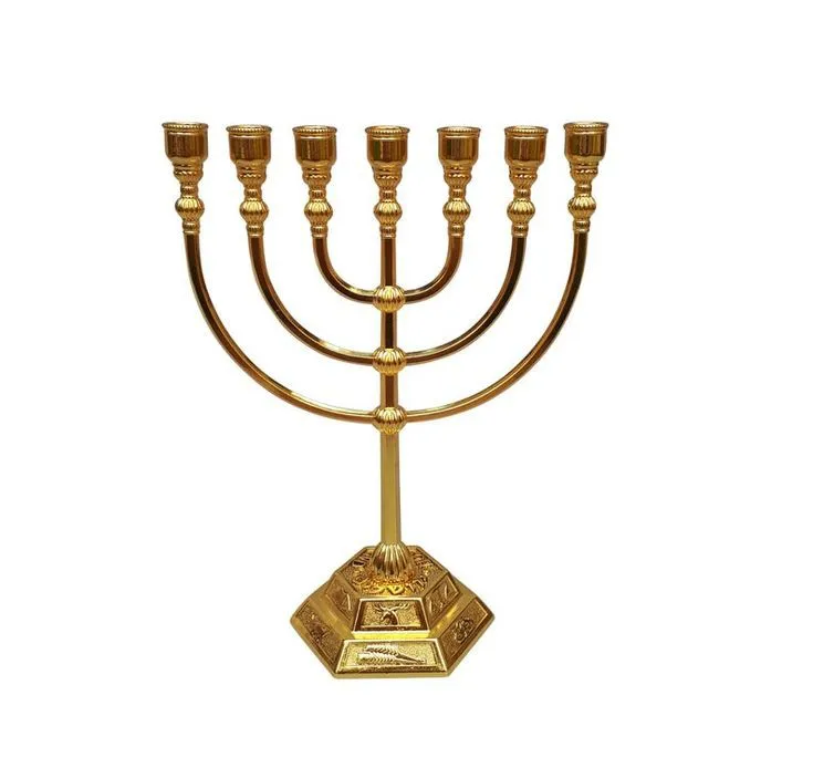 Premium Polished Metal Israel Hanukkah Temple Menorah 7 Branch Metal Candle Holder hot selling