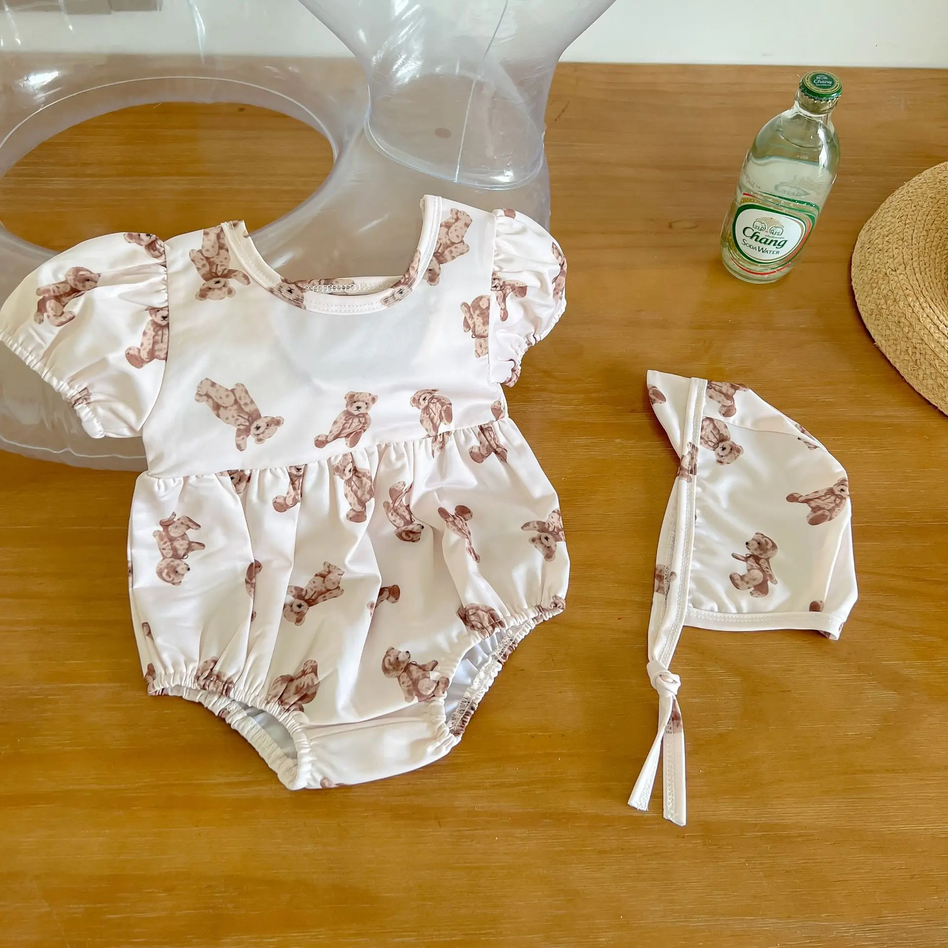 Baby Girl Swimsuit Fashion Girl Short-sleeved Backless One Piece Swimsuit Cute Infant Children Vocation Suit