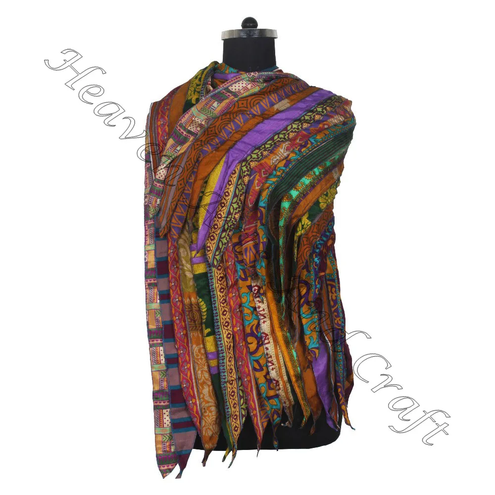 Recycled Silk Sari 15 Strips Custom Indian Silk Scarf Wholesale Natural Silk Scarf Multicolor Recycled Wholesale Manufacturer