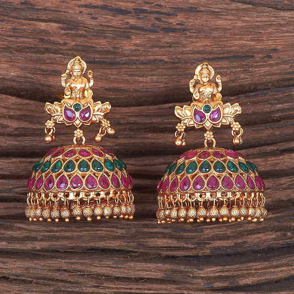 South Indian Style Matte Gold Plated Antique Jhumki Temple Earring 670051 With Export Quality