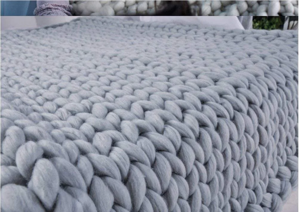 Handmade Giant Soft Thick Chunky Knitted Blanket Cozy Bed Throw, Fashion Sofa Blanket Yoga Mat Rug Home Decor Gift