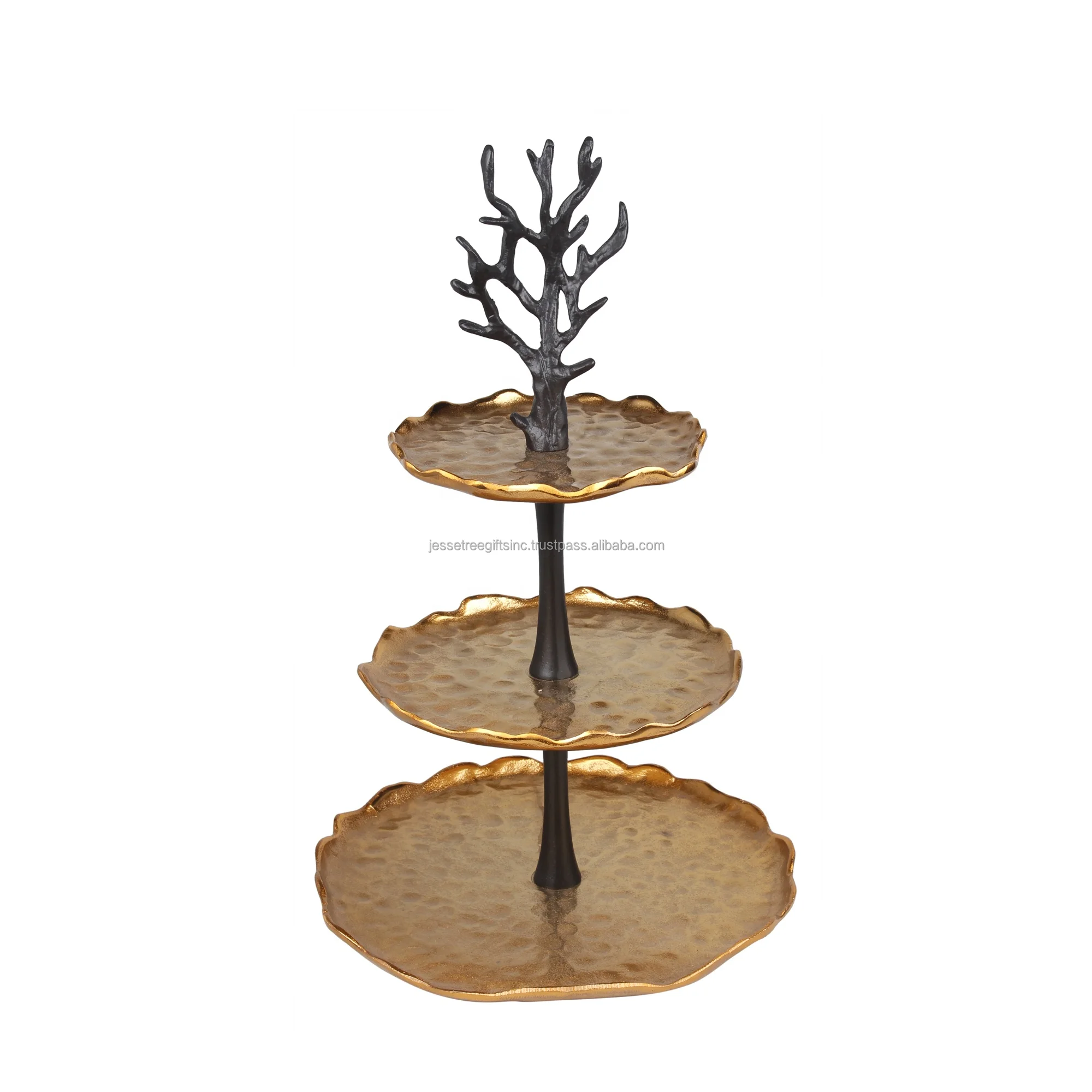 Metal Cake Stand With Nickel Plating & Pink Enamel Finishing Three Tiers Square Shape High Quality For Serving Wholesale Price