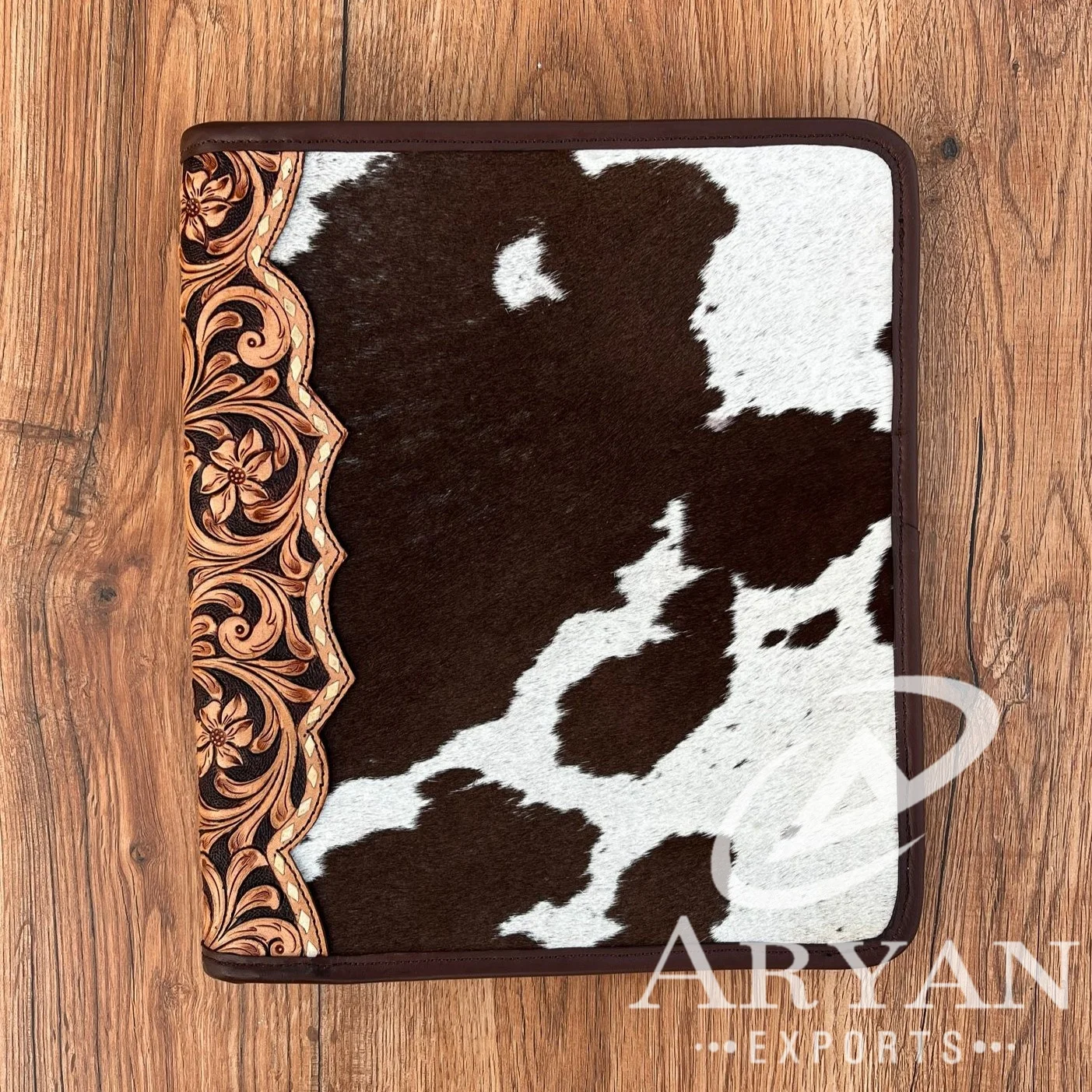 New Custom Top Quality Genuine Leather Business Planner Portfolio Cowhide File Folder A4 Document Folder Binder With Card Holder