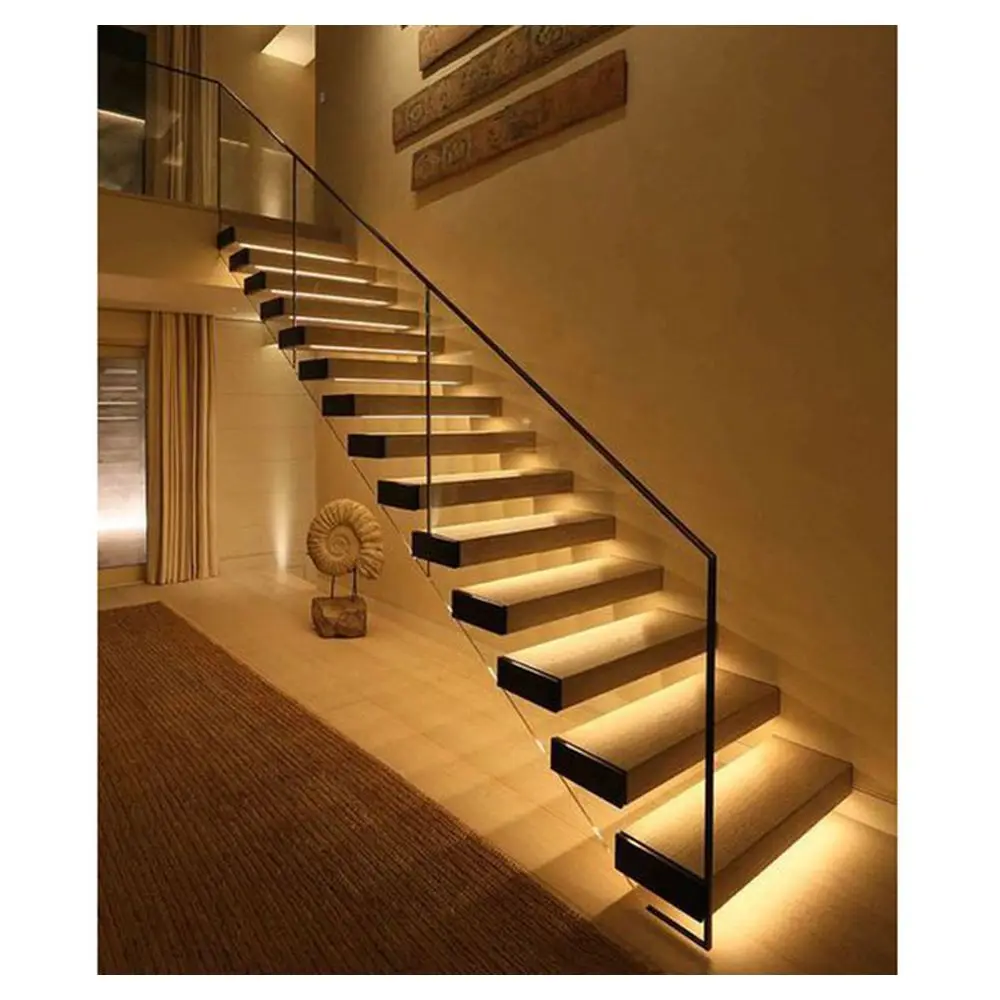 Prima High Perfect Quality Staircase Handrails Floating Exquisite Concise Fabulous Floating Staircase with Led Lights