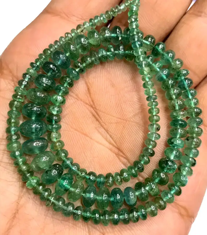 Natural Zambian Emerald Smooth Rondelle Beads 3-6mm Emerald Stone Beads For Necklace Jewelry Making Bulk Indian Emerald Supplier