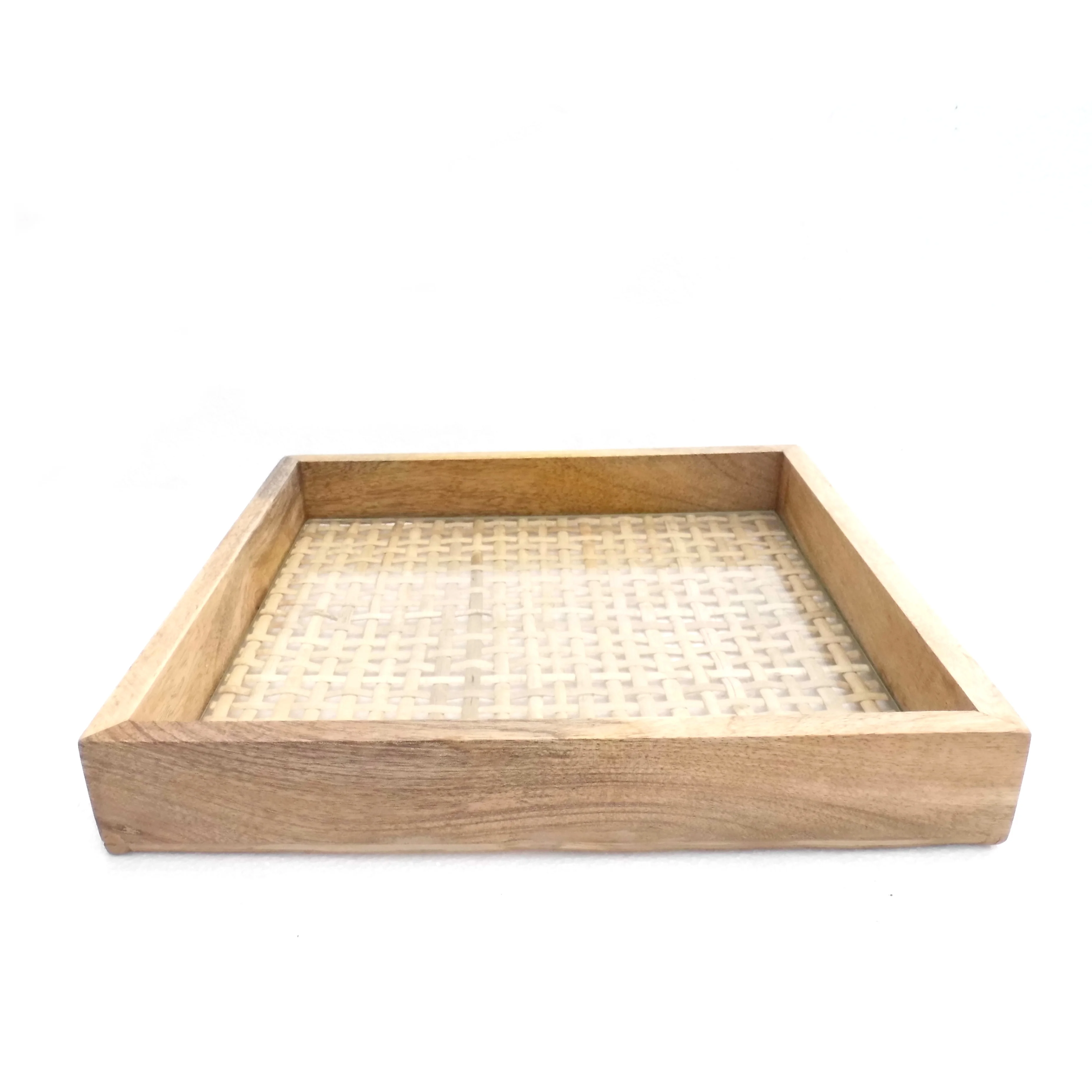 home kitchen daily use serving wood tray round shape attractive designer wood glass tray