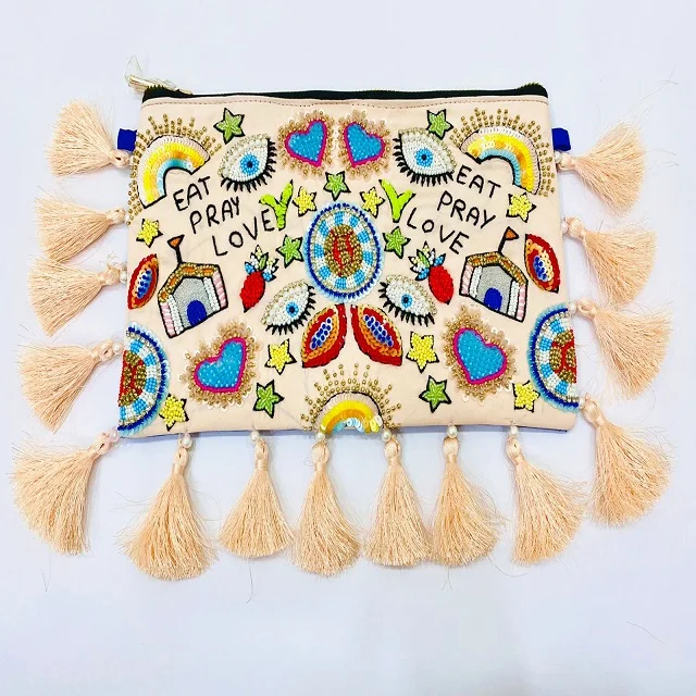 2023 Exclusive Range Premium Quality Indian Beadwork Handcrafted Clutch with Tassels for Wedding Evening Party Wear