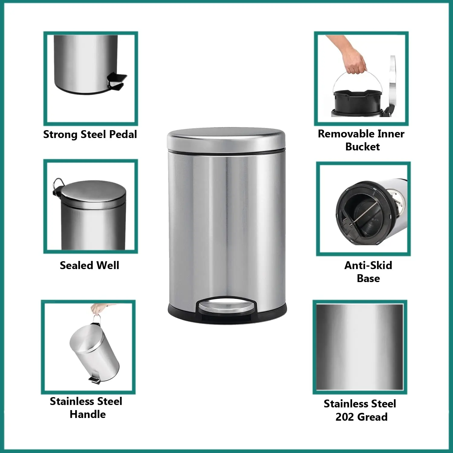 Wholesale Manufacturer household garbage can flat lid stainless steel trash can waste bin kitchen round